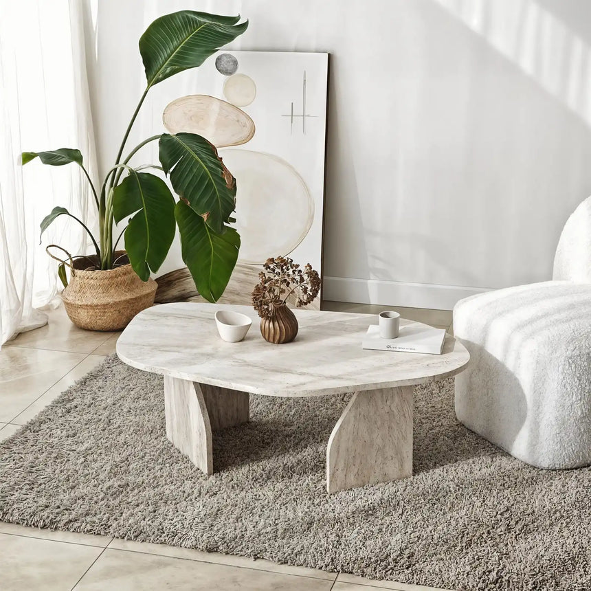 Couchtisch Rock aus melaminbeschichteten Holz in Travertin, 100×60×35 cm von Hanah Home – Bild 1