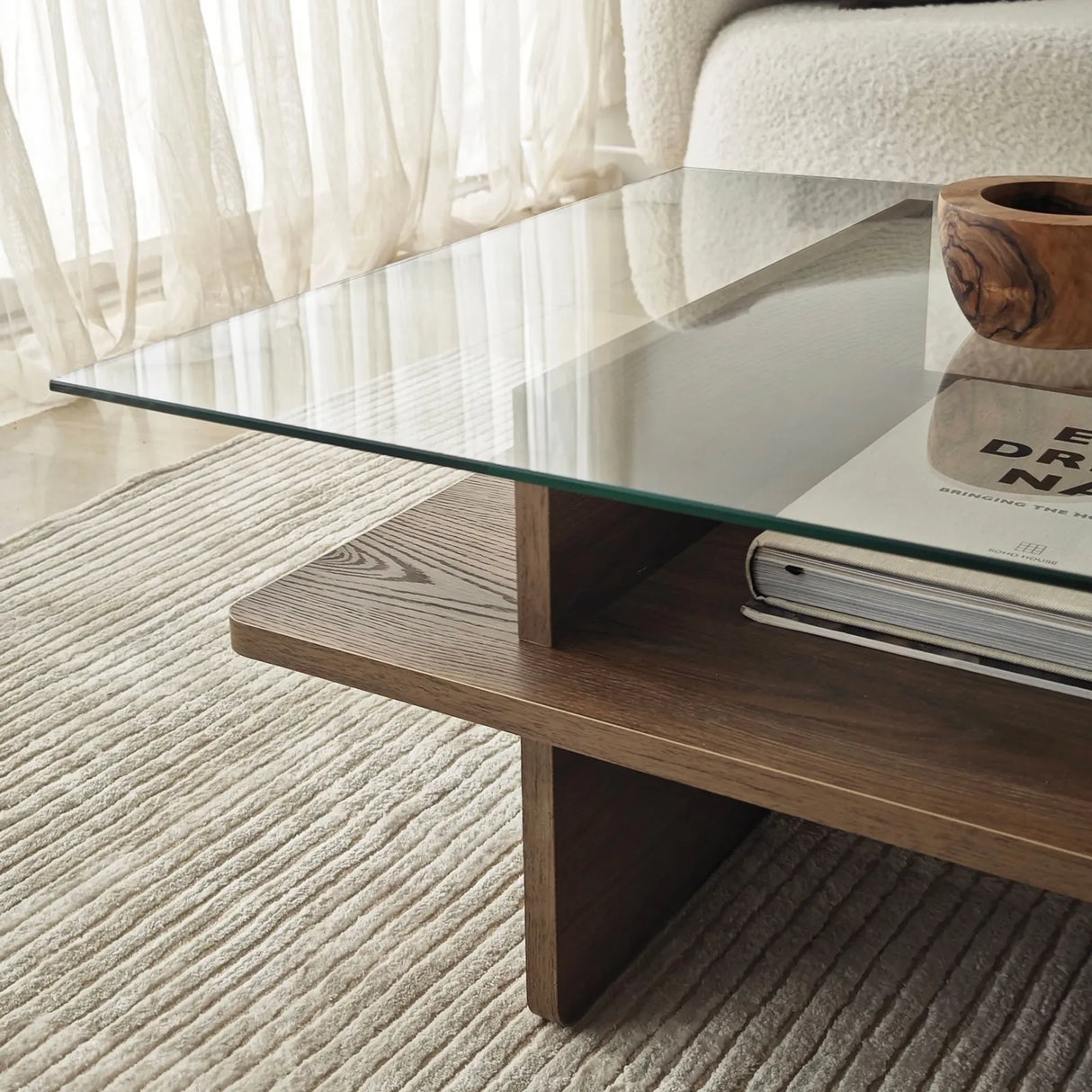Couchtisch Saga Rectangle aus Holz und gehärtetem Glas, 105×65×35 cm von Hanah Home – Bild 9