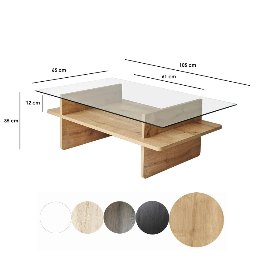 Couchtisch Saga Rectangle aus Holz und gehärtetem Glas in Saphir und Transparent, 105×65×35 cm von Hanah Home – Bild 11