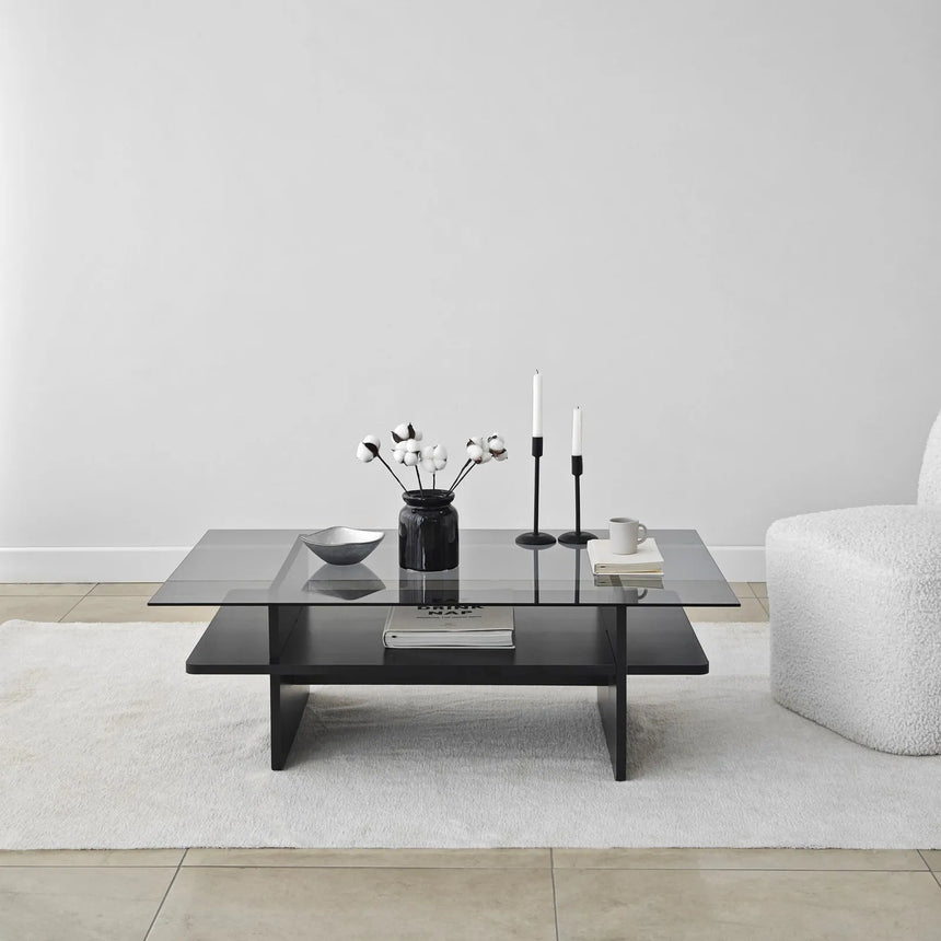 Couchtisch Saga Rectangle aus Holz und gehärtetem Glas in Schwarz und Rauch, 105×65×35 cm von Hanah Home – Bild 3