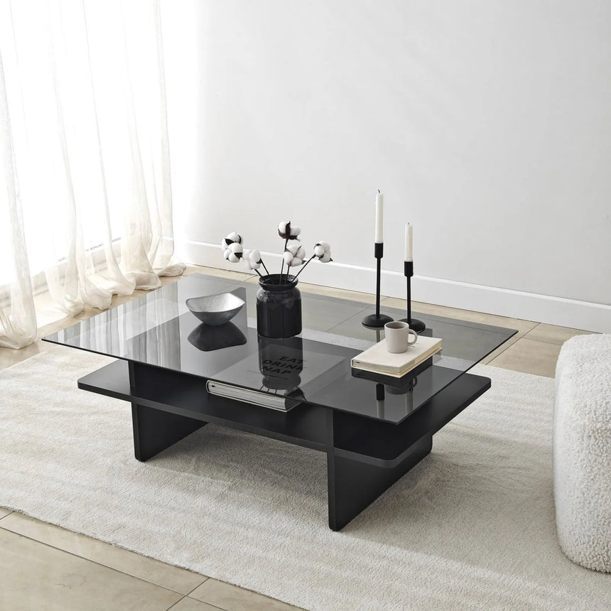Couchtisch Saga Rectangle aus Holz und gehärtetem Glas in Schwarz und Rauch, 105×65×35 cm von Hanah Home – Bild 5
