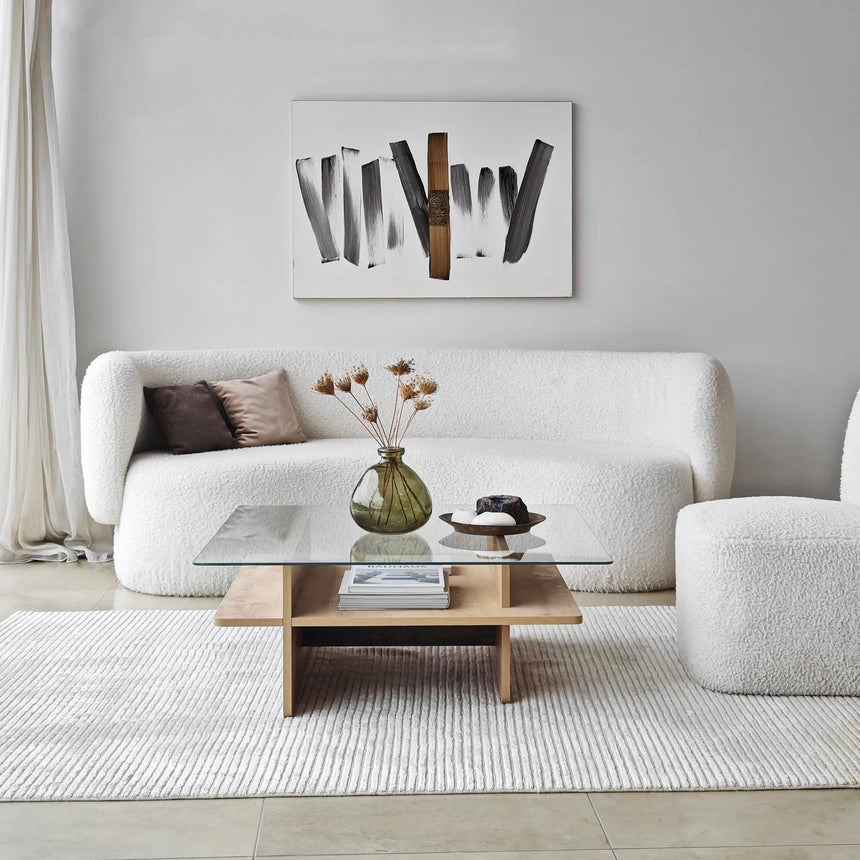 Couchtisch Saga Square aus gehärtetem Glas und melaminbeschichteten Holz, 90×90×35 cm von Hanah Home – Bild 2