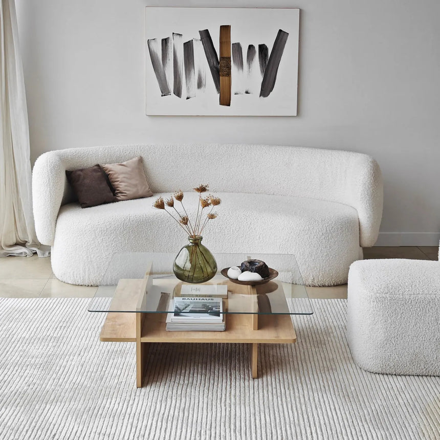 Couchtisch Saga Square aus gehärtetem Glas und melaminbeschichteten Holz, 90×90×35 cm von Hanah Home – Bild 3