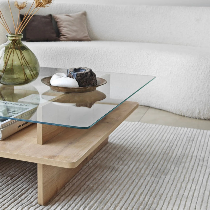 Couchtisch Saga Square aus gehärtetem Glas und melaminbeschichteten Holz, 90×90×35 cm von Hanah Home – Bild 7