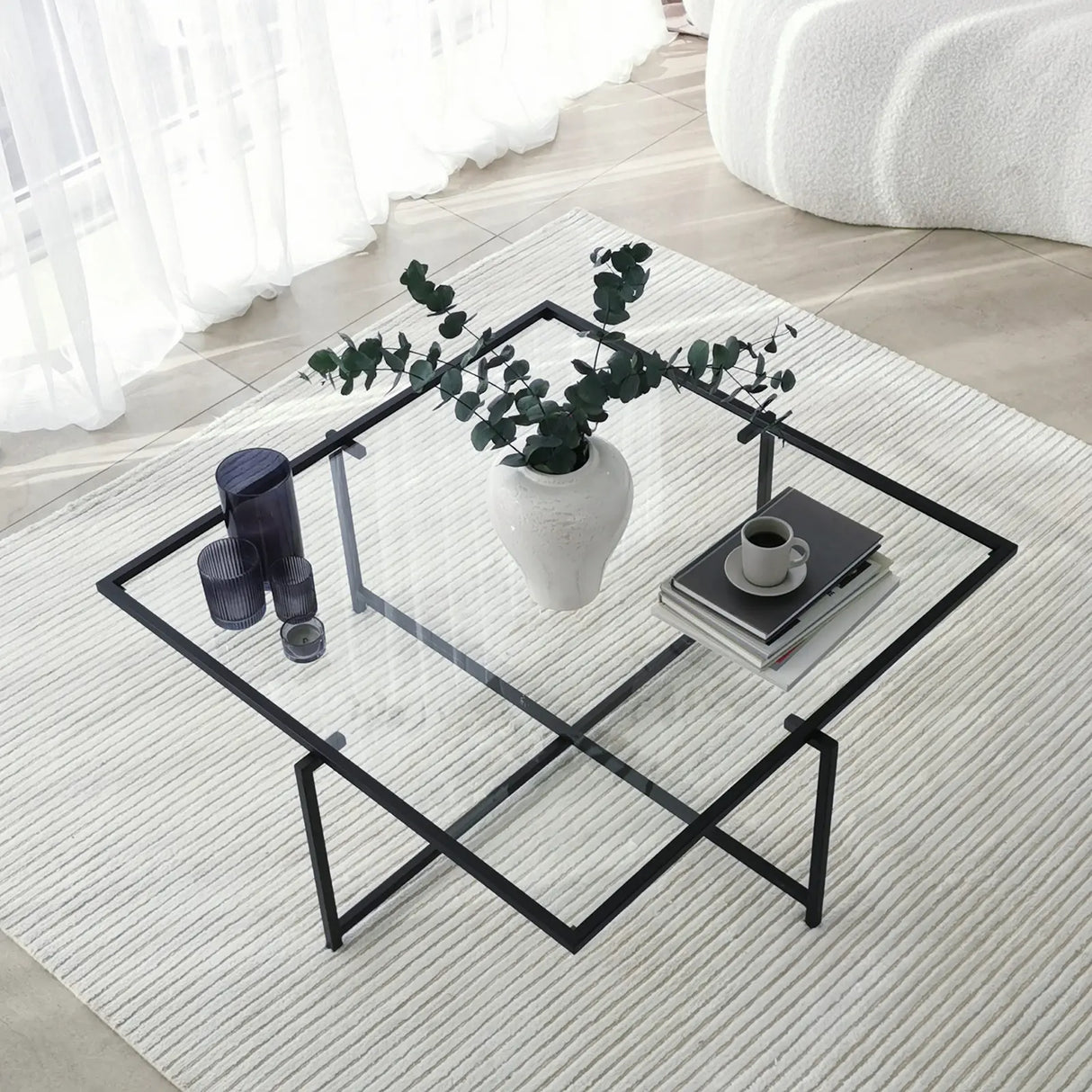 Couchtisch Sun S408 aus gehärtetem Glas und Metall, 85×85×35 cm von Hanah Home – Bild 8