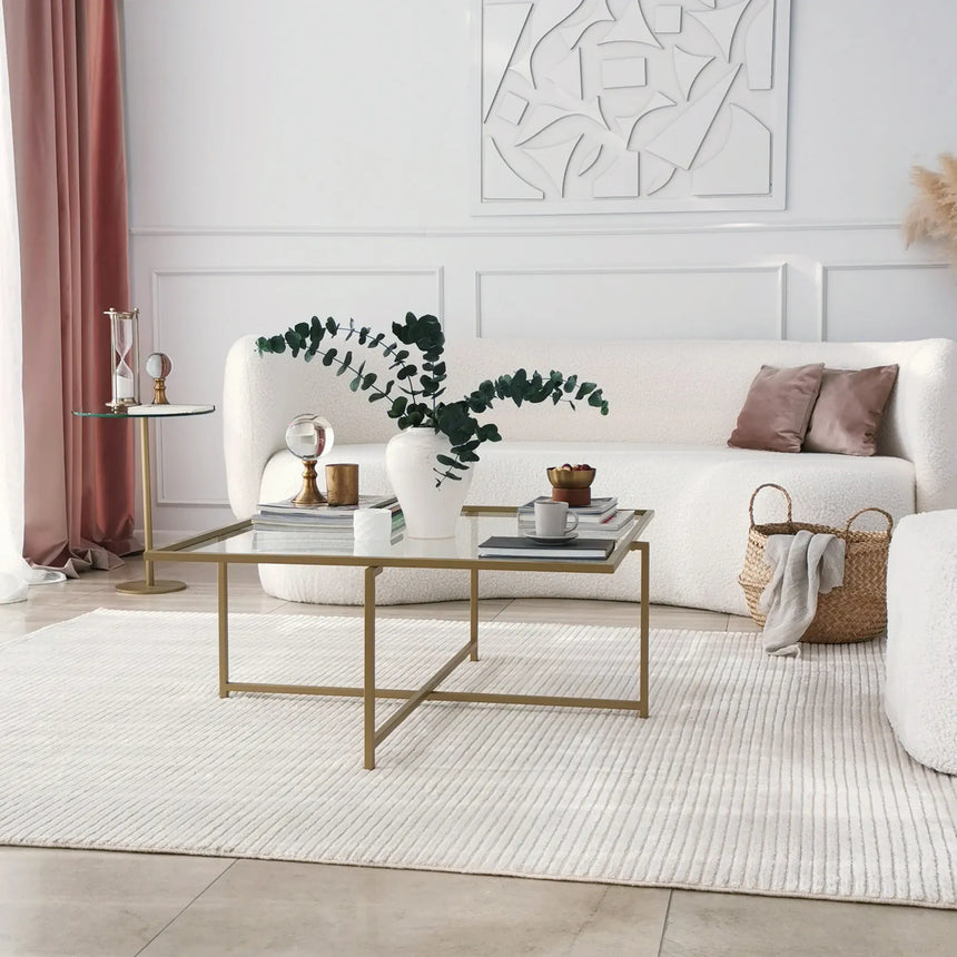 Couchtisch Sun S408 aus gehärtetem Glas und Metall in Gold, 85×85×35 cm von Hanah Home – Bild 2