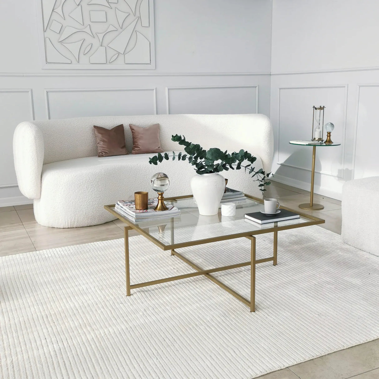 Couchtisch Sun S408 aus gehärtetem Glas und Metall in Gold, 85×85×35 cm von Hanah Home – Bild 3