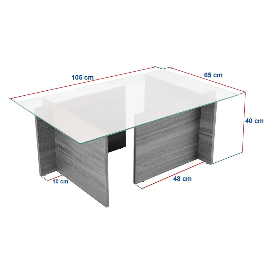 Couchtisch Vetrino aus gehärtetem Glas und melaminbeschichteten Holz, 105×65×40 cm - ZEN ZONE Furniture