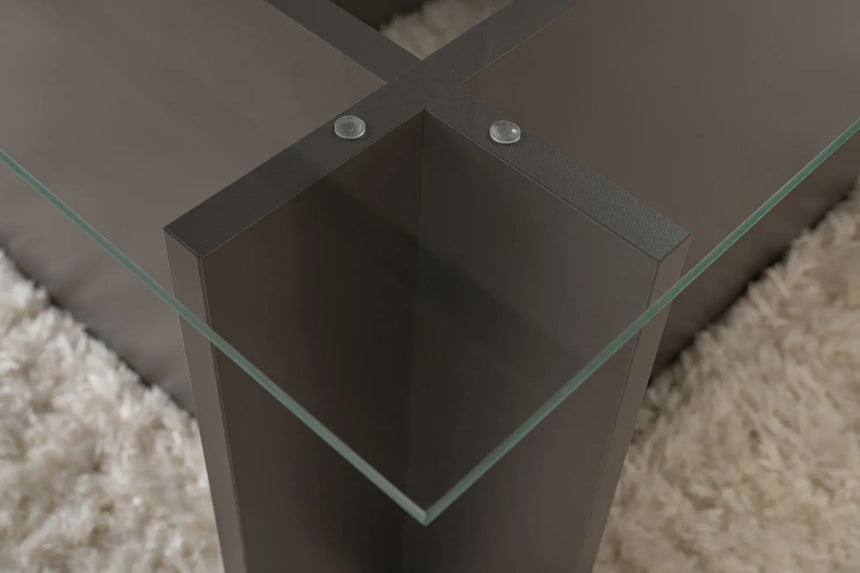 Couchtisch Vetrino aus gehärtetem Glas und melaminbeschichteten Holz in Anthrazit, 105×65×40 cm von Hanah Home – Bild 4