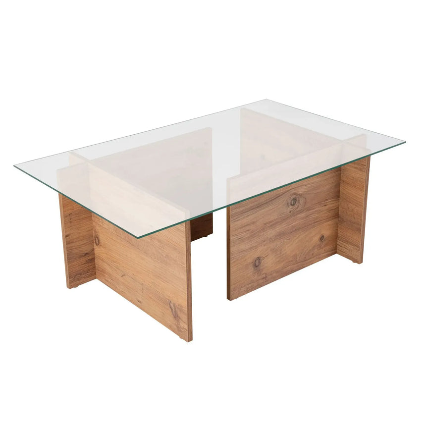 Couchtisch Vetrino aus gehärtetem Glas und melaminbeschichteten Holz, 105×65×40 cm - ZEN ZONE Furniture
