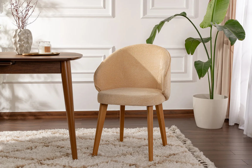Essstuhl Bentley aus Buche und Baumwolle in Beige und dunkler Eiche, 2er-Pack von Hanah Home – Bild 1