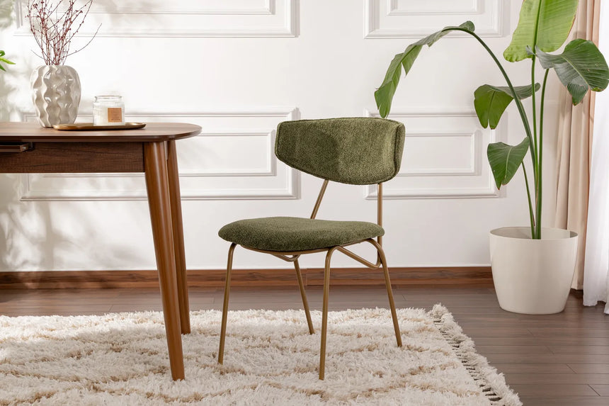 Essstuhl Nancy aus Buchenholz und Baumwolle in Grün und Gold, 2er-Pack von Hanah Home – Bild 1