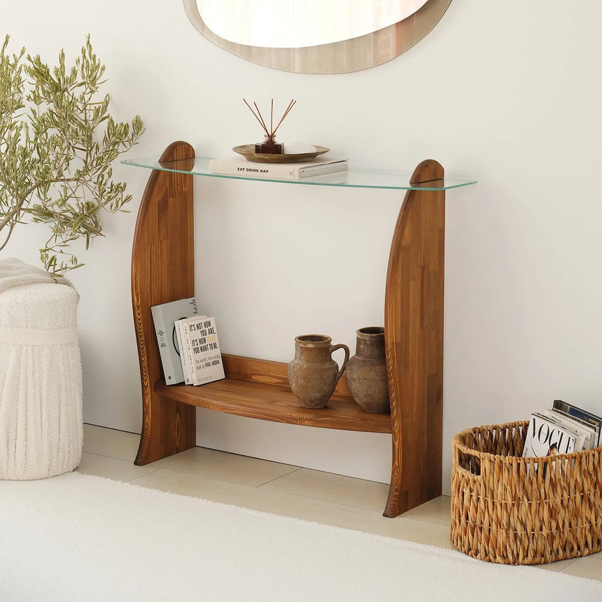 Kommode Surf aus Kiefernholz und gehärtetem Glas, 106×30×90 cm von Hanah Home – Bild 1