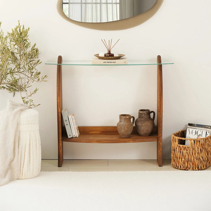 Kommode Surf aus Kiefernholz und gehärtetem Glas, 106×30×90 cm von Hanah Home – Bild 2