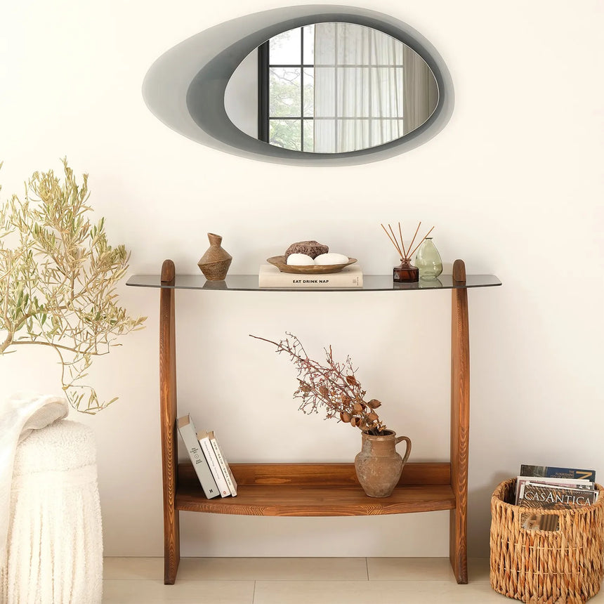 Kommode Surf aus Kiefernholz und gehärtetem Glas in Kastanie und Rauch, 106×30×90 cm von Hanah Home – Bild 2