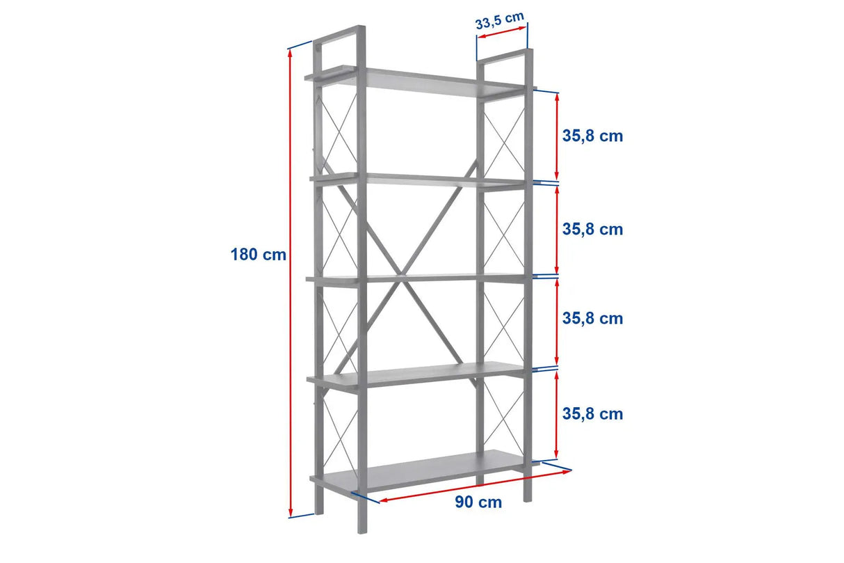 Regale Elysian aus melaminbeschichteten Holz und Metall, 90x33,5x180 cm von Hanah Home – Bild 6