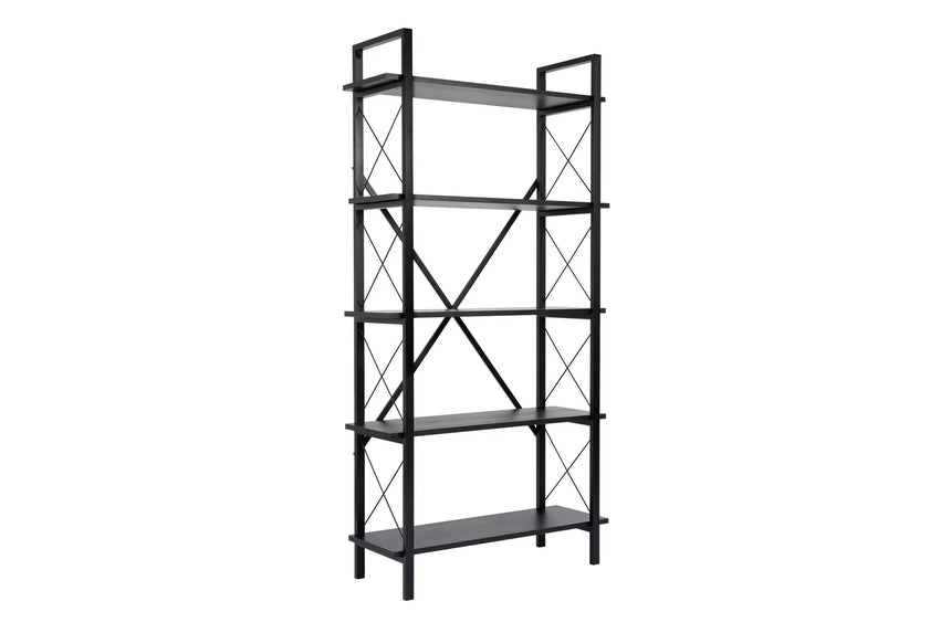 Regale Elysian aus melaminbeschichteten Holz und Metall in Holzschwarz und Schwarz, 90x33,5x180 cm von Hanah Home – Bild 5