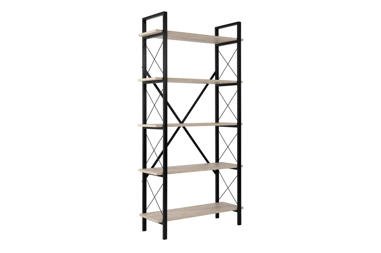 Regale Elysian aus melaminbeschichteten Holz und Metall in Travertin und Schwarz, 90x33,5x180 cm von Hanah Home – Bild 5