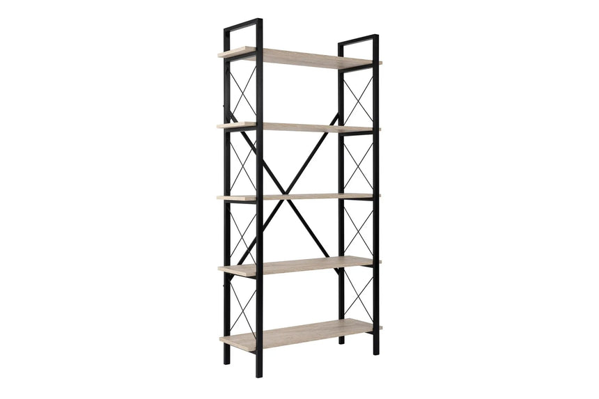 Regale Elysian aus melaminbeschichteten Holz und Metall in Travertin und Schwarz, 90x33,5x180 cm von Hanah Home – Bild 5