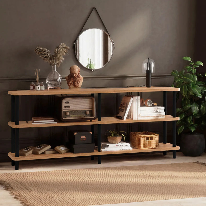 Regale Zen aus melaminbeschichteten Holz und Buche in Schwarz und Atlantik-Kiefer, 180×35×74 cm von Hanah Home – Bild 1