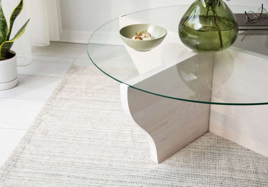 Runder Couchtisch Amphora aus Kiefernholz und gehärtetem Glas 92Ø von Hanah Home – Bild 4