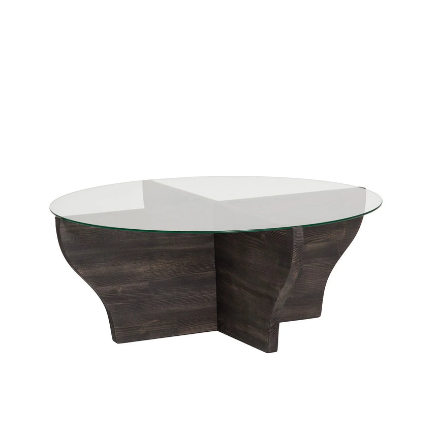 Runder Couchtisch Amphora aus Kiefernholz und gehärtetem Glas in Anthrazit 92Ø von Hanah Home – Bild 5