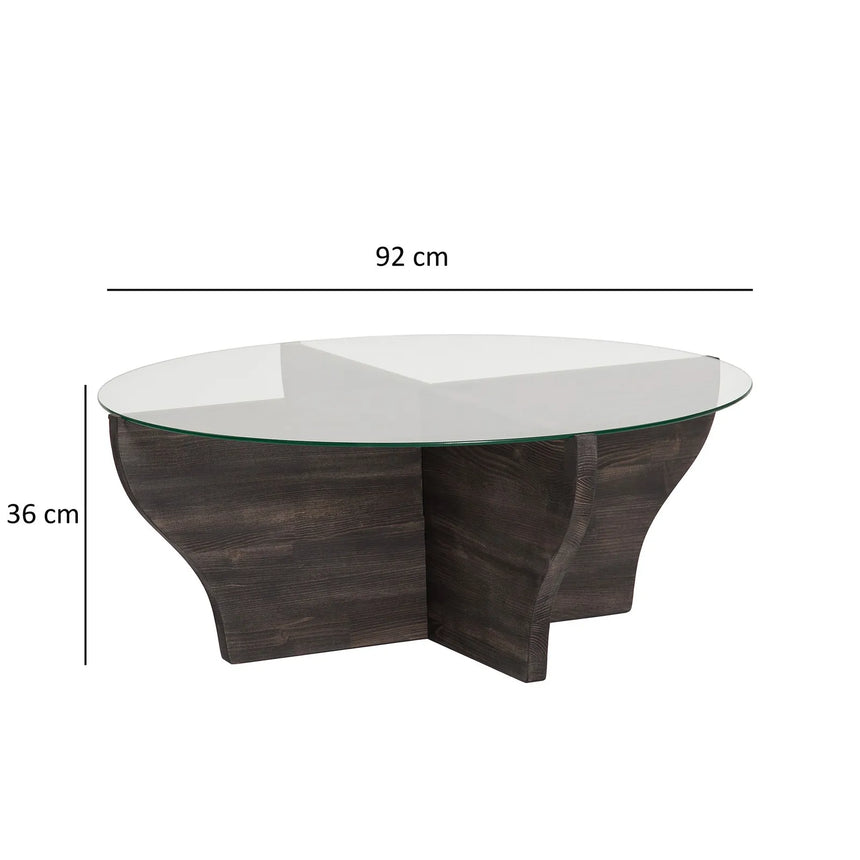 Runder Couchtisch Amphora aus Kiefernholz und gehärtetem Glas in Anthrazit 92Ø von Hanah Home – Bild 6