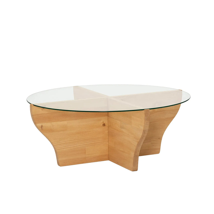 Runder Couchtisch Amphora aus Kiefernholz und gehärtetem Glas in Teak 92Ø von Hanah Home – Bild 5