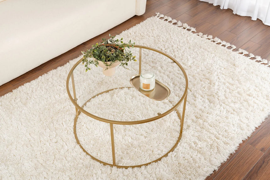 Runder Couchtisch Aurum aus gehärtetem Glas und Metall 80Ø von Hanah Home – Bild 3