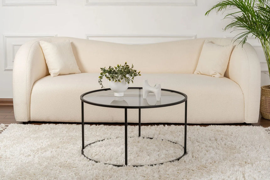 Runder Couchtisch Aurum aus gehärtetem Glas und Metall in Schwarz und Grau 80Ø von Hanah Home – Bild 2