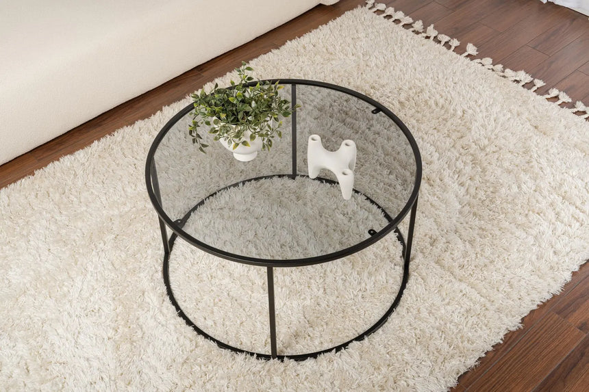Runder Couchtisch Aurum aus gehärtetem Glas und Metall in Schwarz und Grau 80Ø von Hanah Home – Bild 3