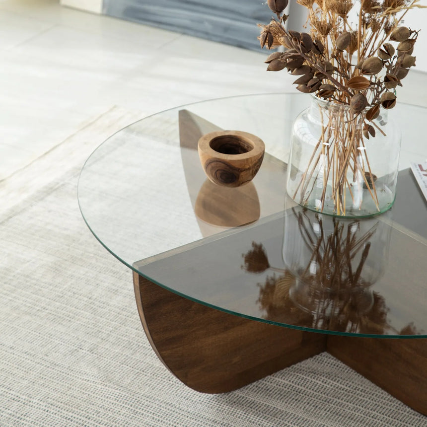 Runder Couchtisch Lily aus massivem Kiefernholz und gehärtetem Glas 90Ø von Hanah Home – Bild 3