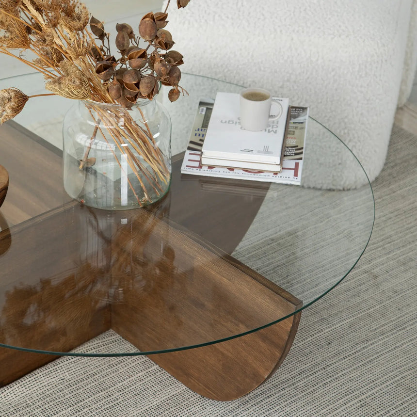 Runder Couchtisch Lily aus massivem Kiefernholz und gehärtetem Glas 90Ø von Hanah Home – Bild 4
