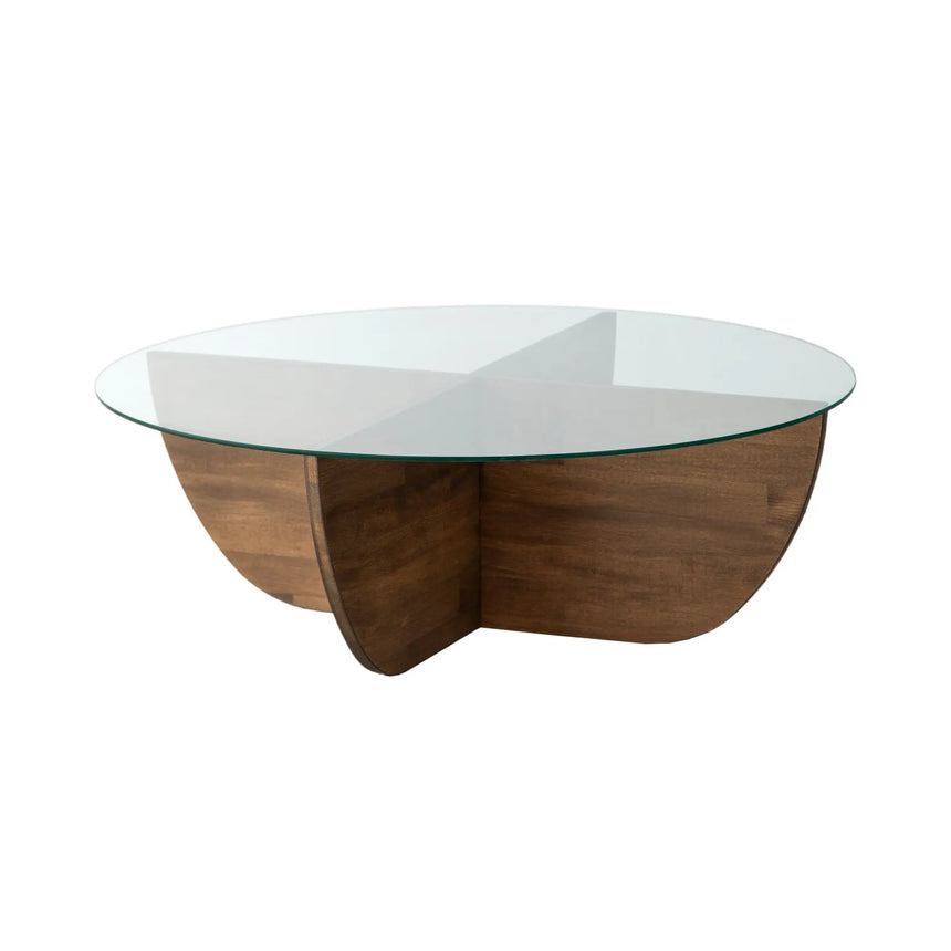 Runder Couchtisch Lily aus massivem Kiefernholz und gehärtetem Glas 90Ø von Hanah Home – Bild 5