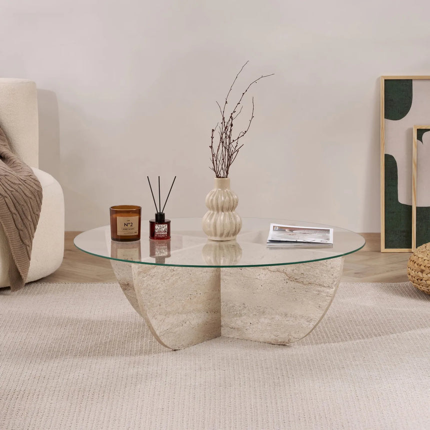 Runder Couchtisch Liya aus Glas und melaminbeschichteter Spanplatte 90Ø von Hanah Home – Bild 1