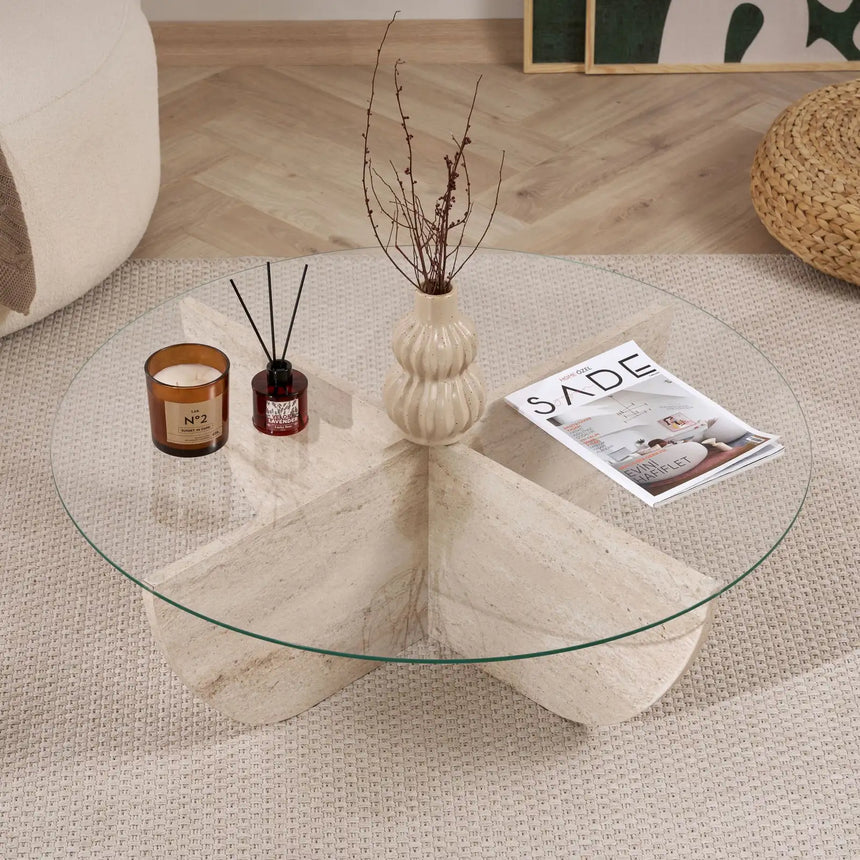 Runder Couchtisch Liya aus Glas und melaminbeschichteter Spanplatte 90Ø von Hanah Home – Bild 4