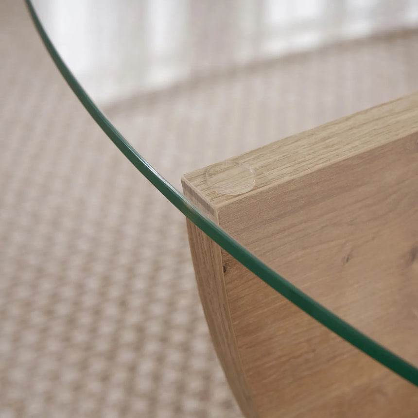 Runder Couchtisch Liya aus Glas und melaminbeschichteter Spanplatte in Saphir-Eiche 90Ø von Hanah Home – Bild 6