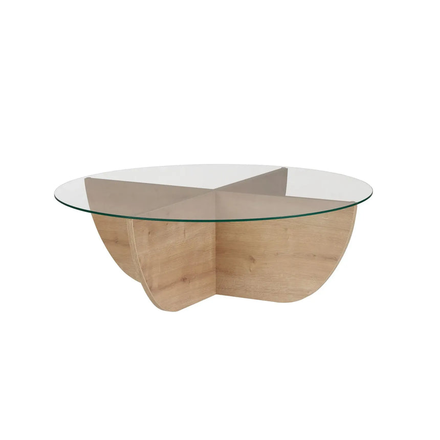 Runder Couchtisch Liya aus Glas und Holz 90Ø - ZEN ZONE Furniture