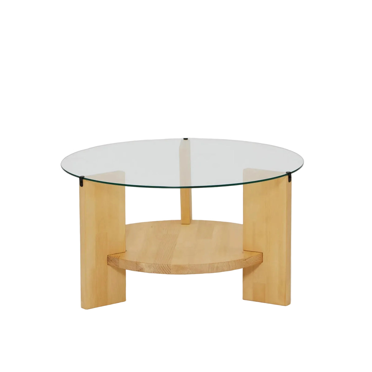Runder Couchtisch Mahal aus massivem Kieferholz und gehärtetem Glas in Eiche, 75×75×40 cm von Hanah Home – Bild 6