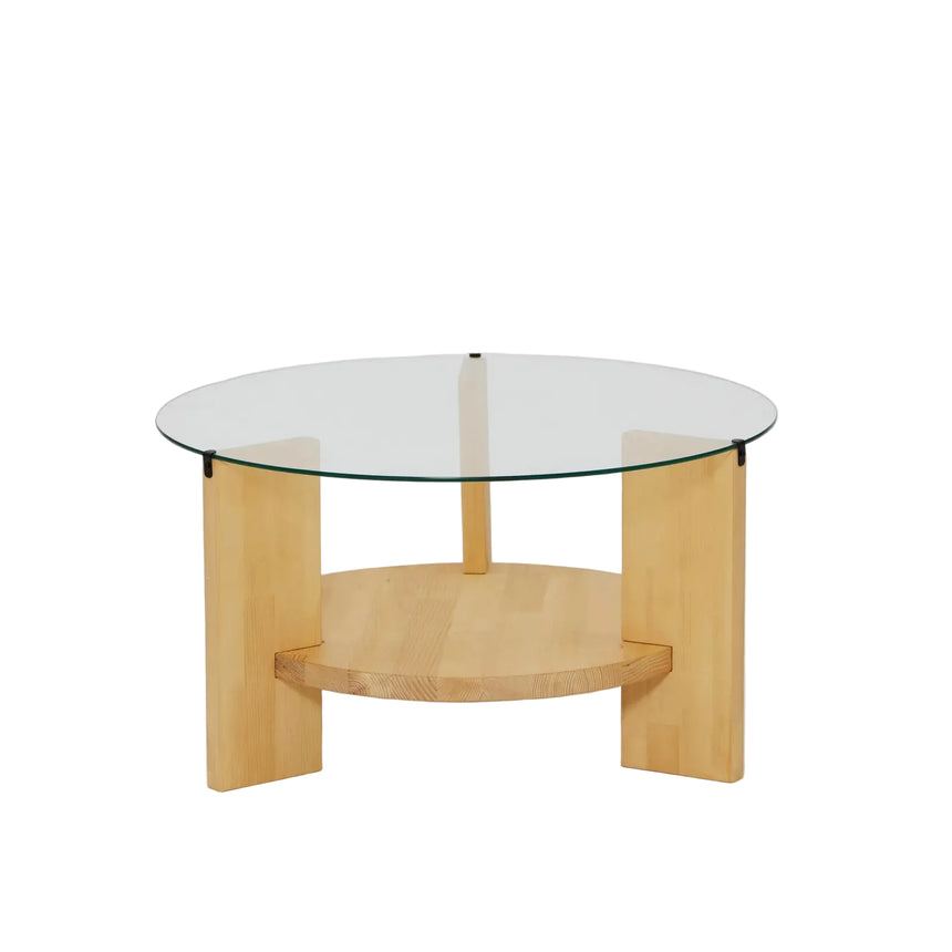 Runder Couchtisch Mahal aus massivem Kieferholz und gehärtetem Glas in Eiche, 75×75×40 cm von Hanah Home – Bild 6