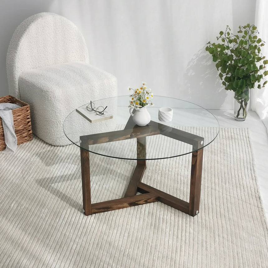 Runder Couchtisch Miro aus gehärtetem Glas und Kiefer 75Ø von Hanah Home – Bild 5