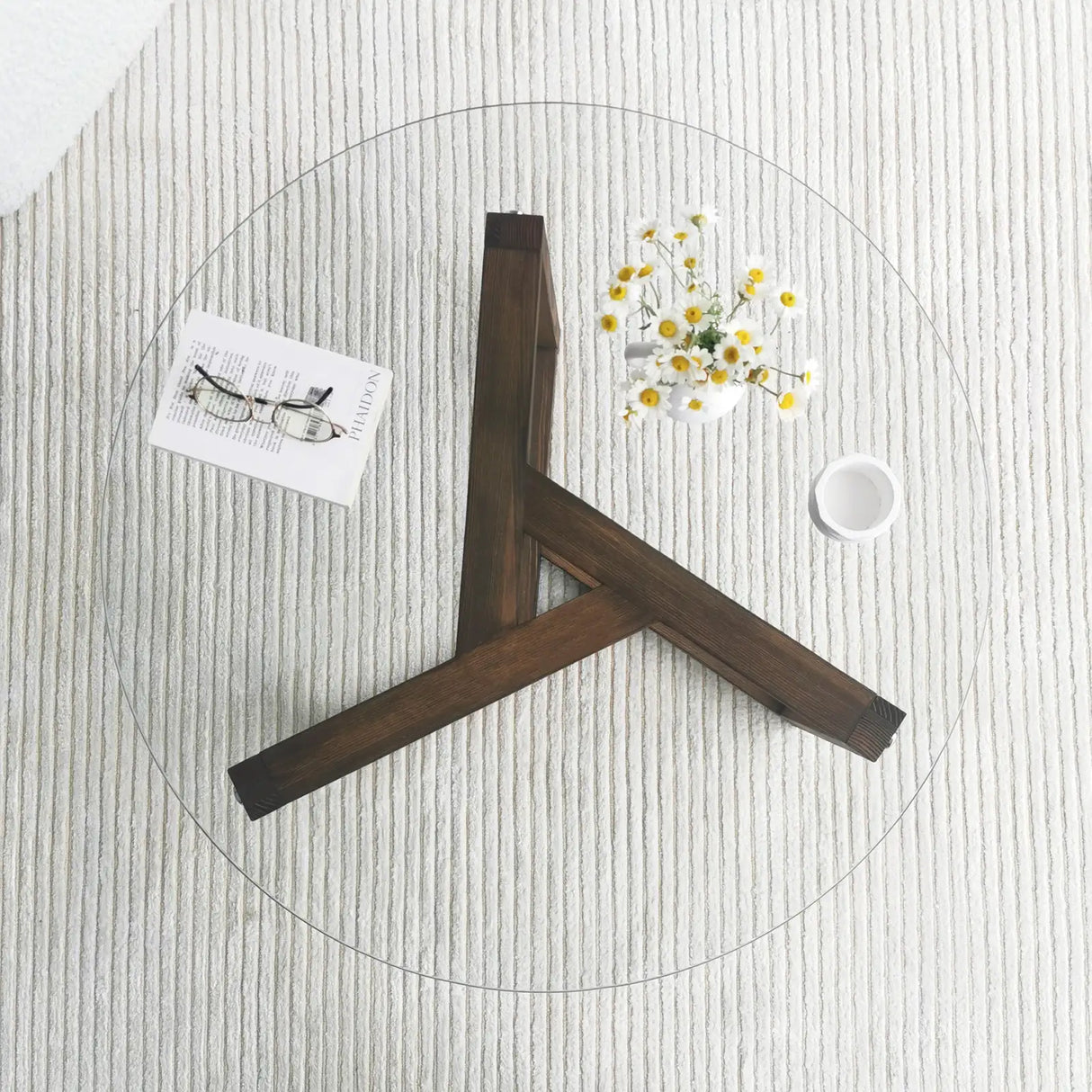 Runder Couchtisch Miro aus gehärtetem Glas und Kiefer 75Ø von Hanah Home – Bild 6