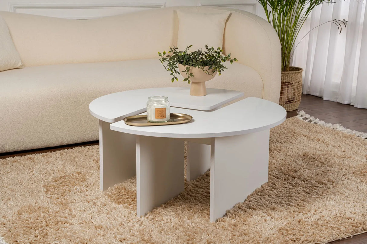 Runder Couchtisch Moira aus Holz in Naturweiß 90Ø von Hanah Home – Bild 1