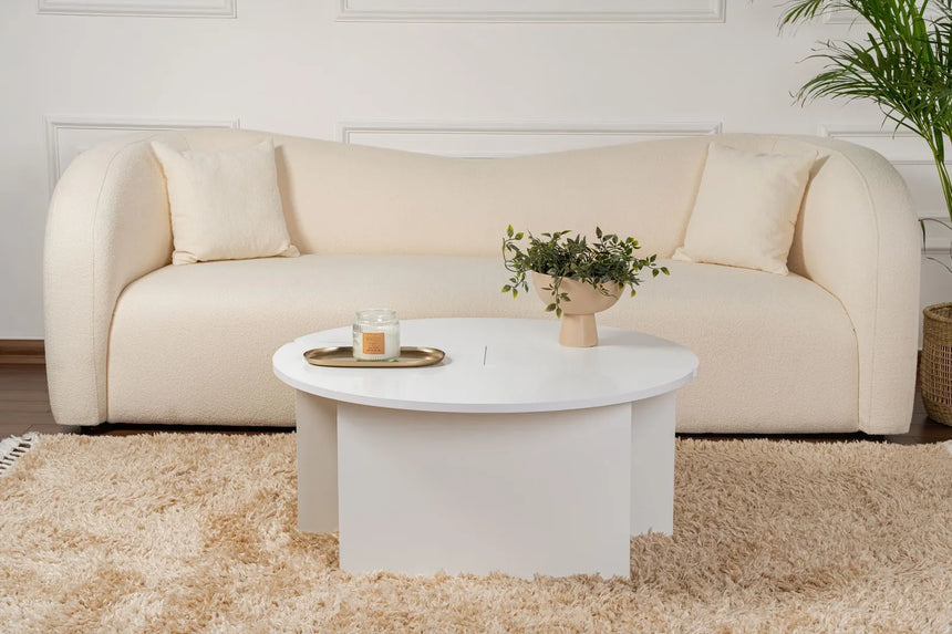 Runder Couchtisch Moira aus Holz in Naturweiß 90Ø von Hanah Home – Bild 4