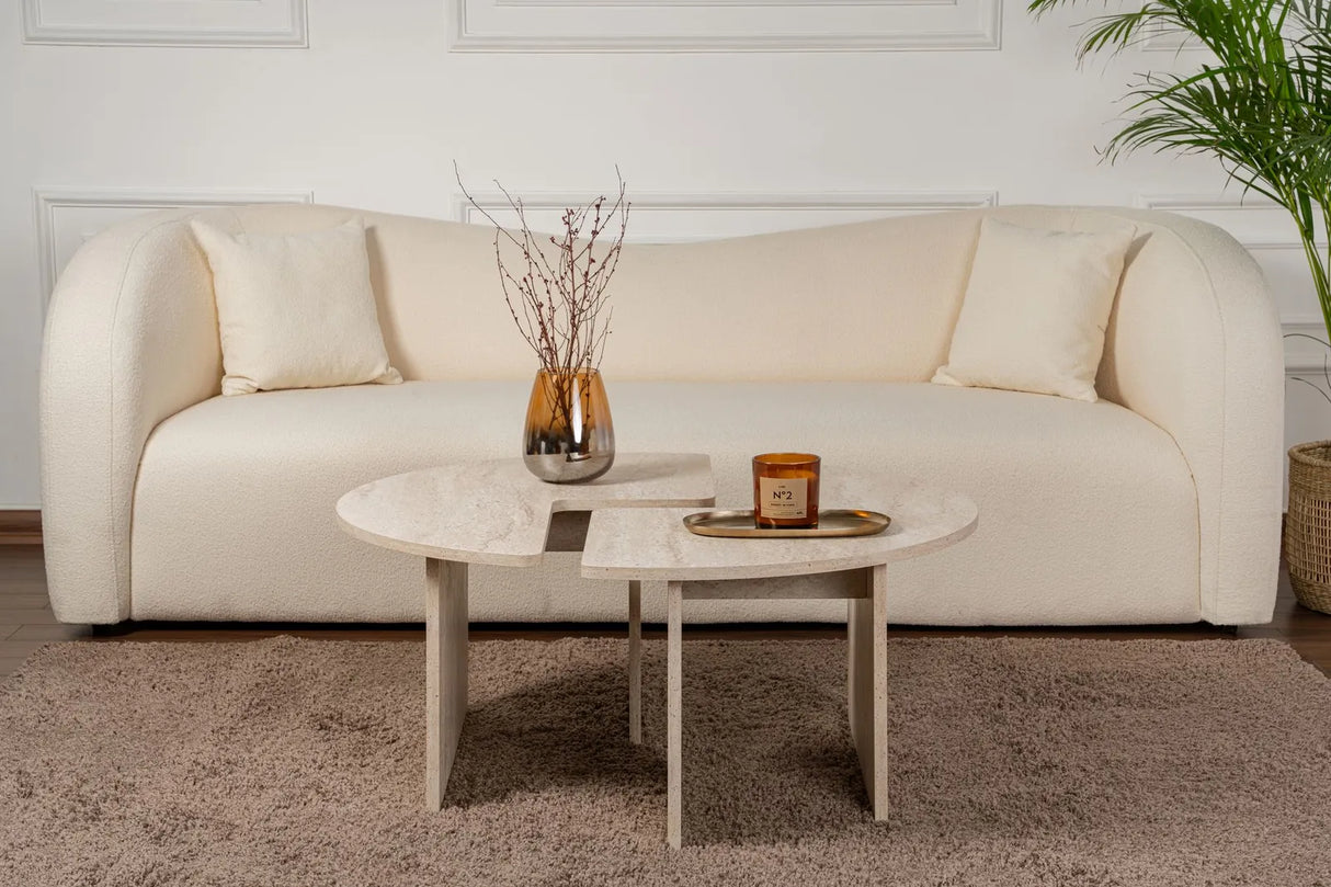 Runder Couchtisch Moira aus Holz in Travertin 90Ø von Hanah Home – Bild 2