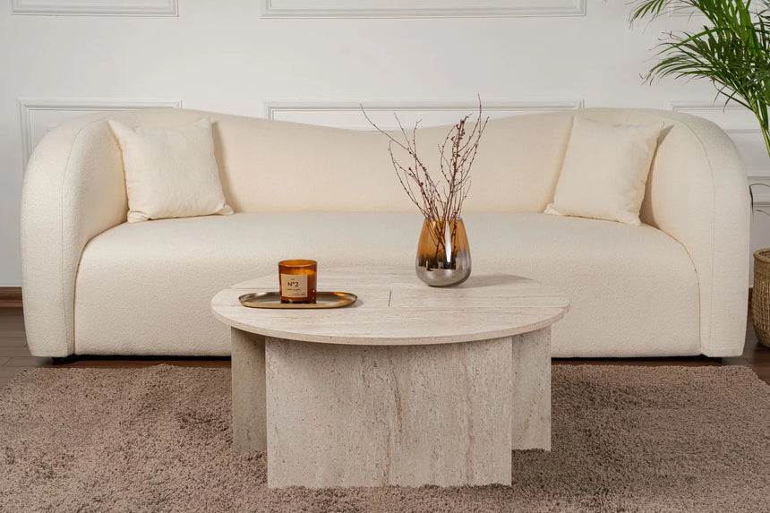 Runder Couchtisch Moira aus Holz in Travertin 90Ø von Hanah Home – Bild 4