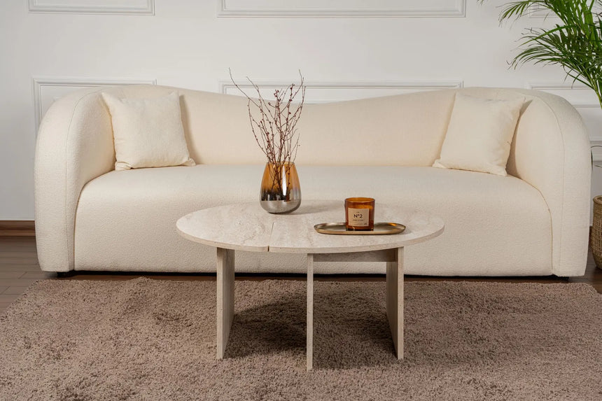 Runder Couchtisch Moira aus Holz in Travertin 90Ø von Hanah Home – Bild 5