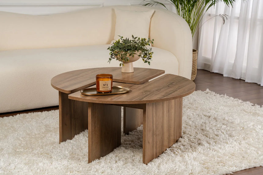 Runder Couchtisch Moira aus Holz in Walnuss 90Ø von Hanah Home – Bild 1