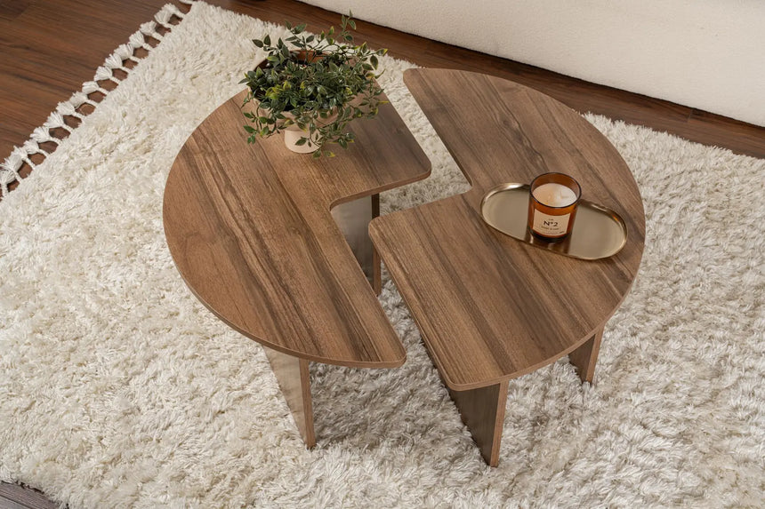 Runder Couchtisch Moira aus Holz in Walnuss 90Ø von Hanah Home – Bild 3