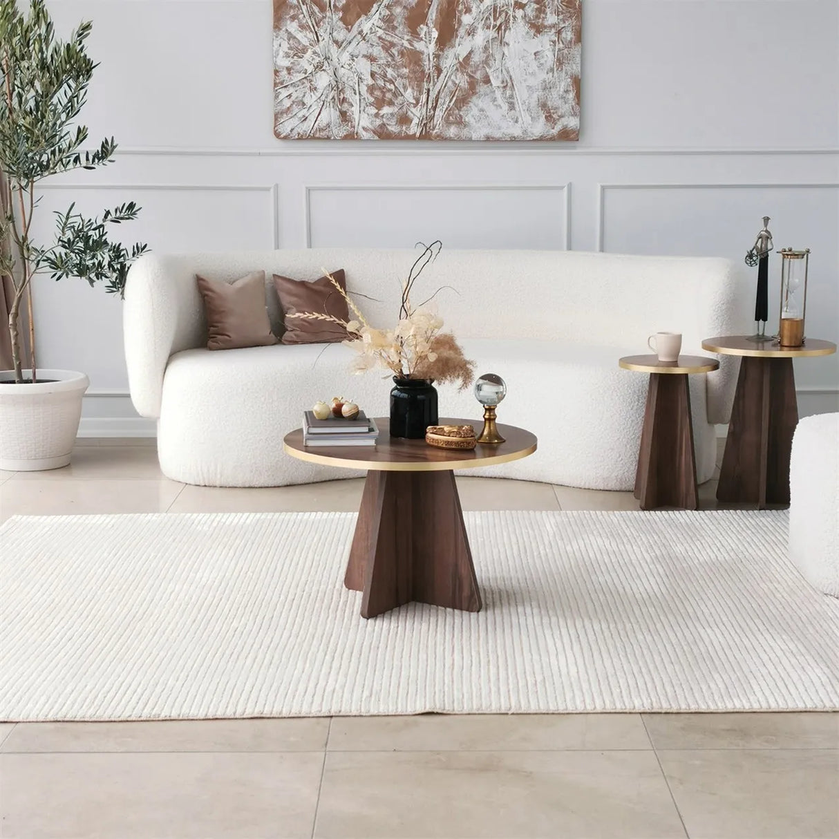 Runder Couchtisch Mushroom aus melaminbeschichteten Holz in Gold und Walnuss, 60×60×40 cm von Hanah Home – Bild 1